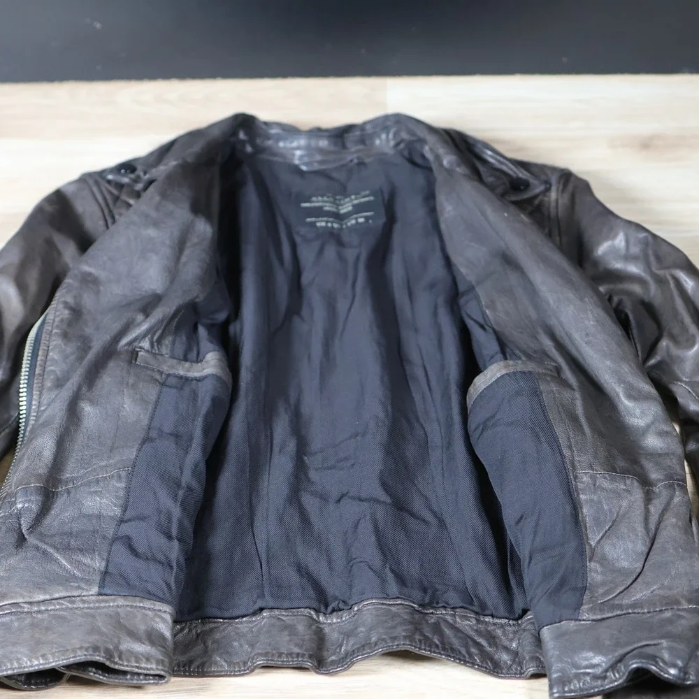 AllSaints Jacket Womens US 4 Brown Black Conroy Leather Biker Quilted Moto
